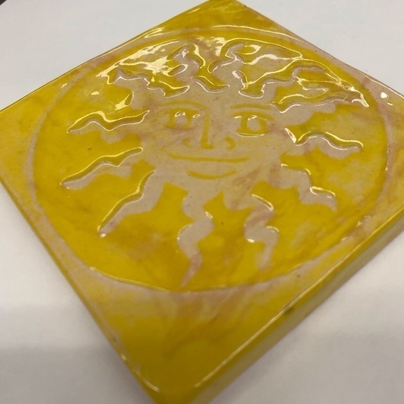 Handmade Ceramic Tile: Yellow Sun - Picture 2 of 2